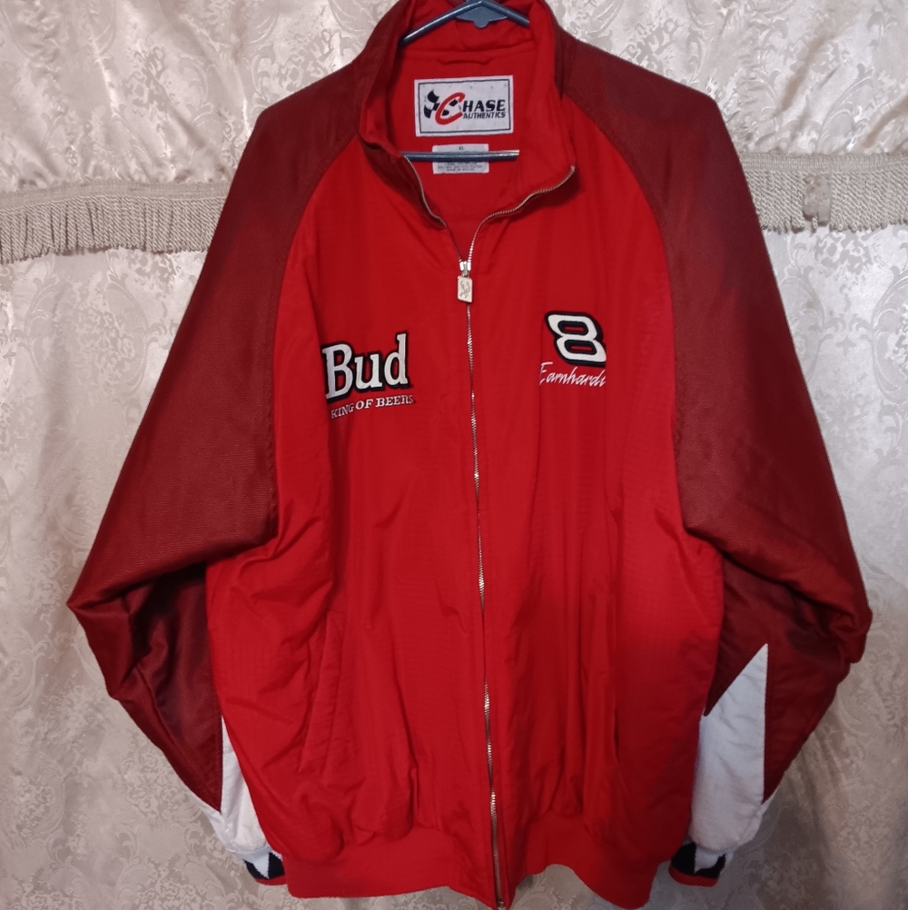 Chase Authentics Red and White Bomber Jacket. Dale Earnhardt Jr